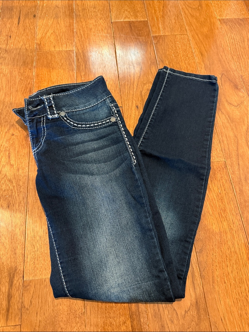 Maurices Dark Wash Skinny Jeggings with Contrast Stitching